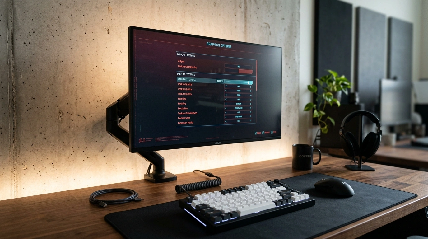 Gaming monitor displaying graphics synchronization settings
