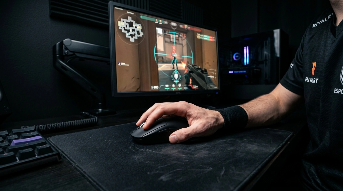 Pro gamer aiming with esports gaming mouse