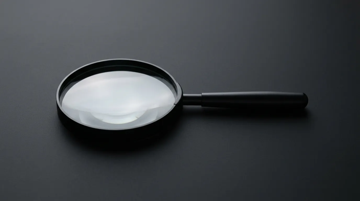 Minimalist magnifying glass on dark background